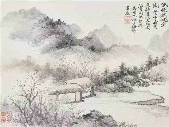 吴湖帆为郑逸梅书斋创作的《纸帐铜瓶室图》